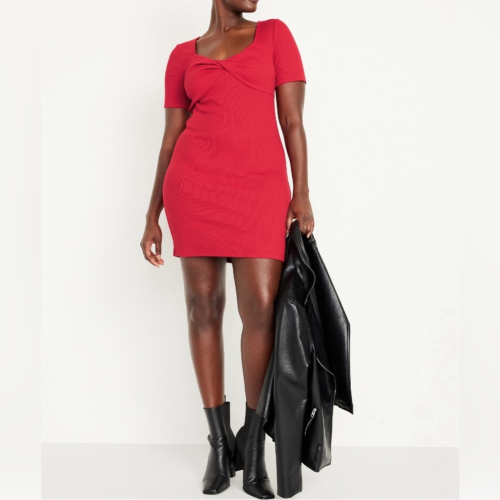28. New Old Navy Red Twist-Front Rib-Knit Mini Dress